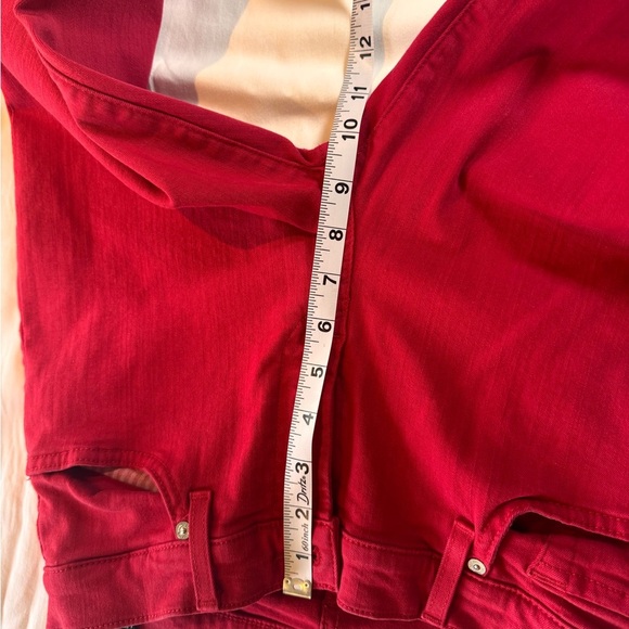 ❤️ 7 For All Mankind Red Skinny Jeans – Women’s Size-29 Frayed Hem Stretch Denim - Picture 6 of 8